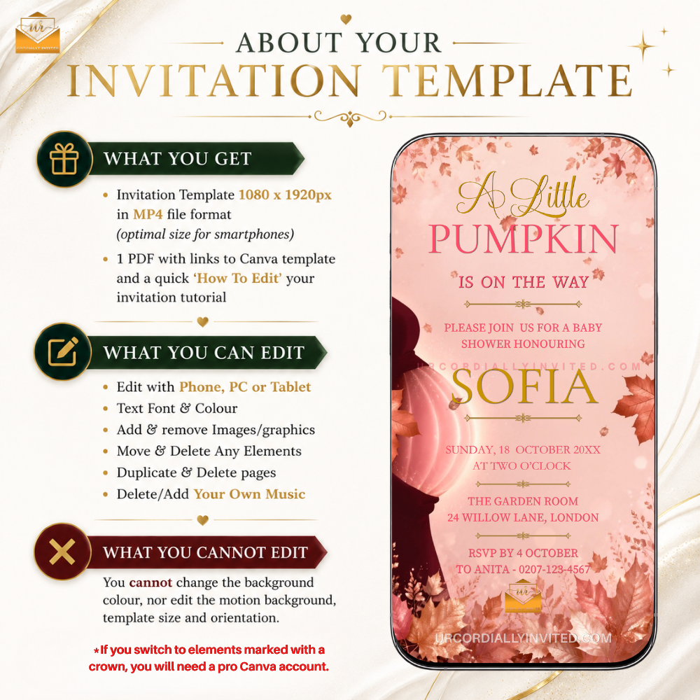 Enchanted Blush Pink Little Pumpkin Baby Shower Animated Video Invitation