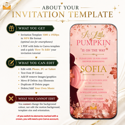 Enchanted Blush Pink Little Pumpkin Baby Shower Animated Video Invitation