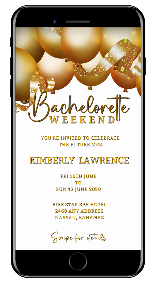 Gold Floating Balloons White | Bachelorette Weekend Evite