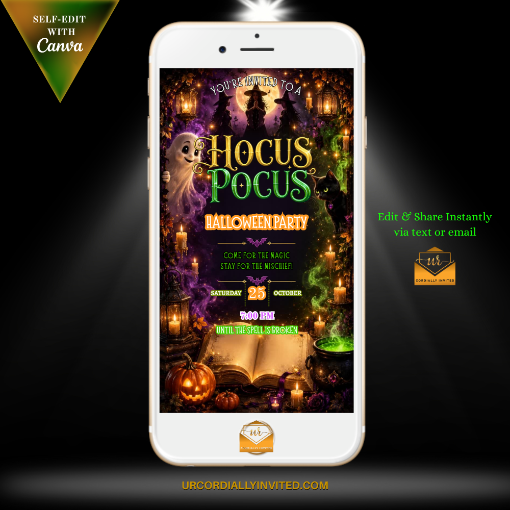 Ghost & Black Cat Hocus Pocus Halloween Video Invitation