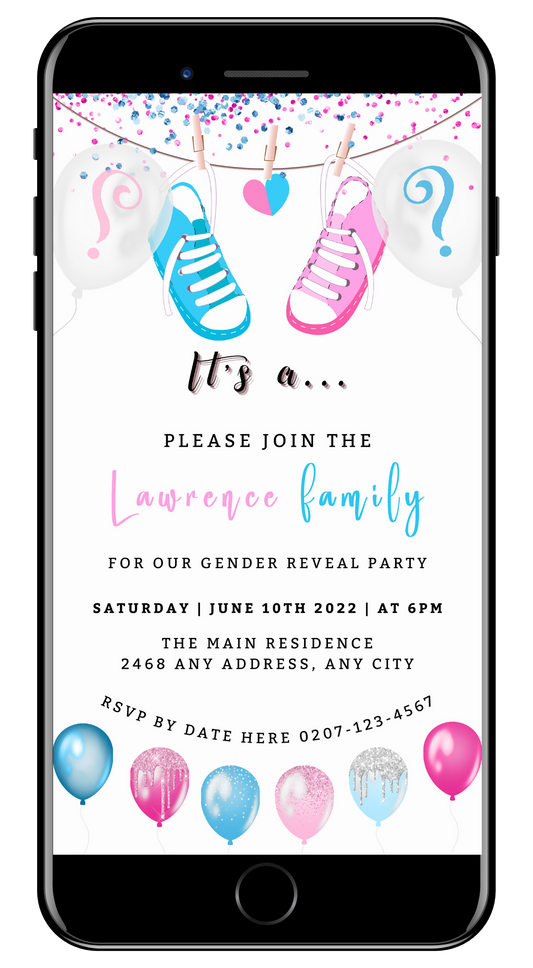 Hanging Pink Blue Baby Shoes | Gender Reveal Evite