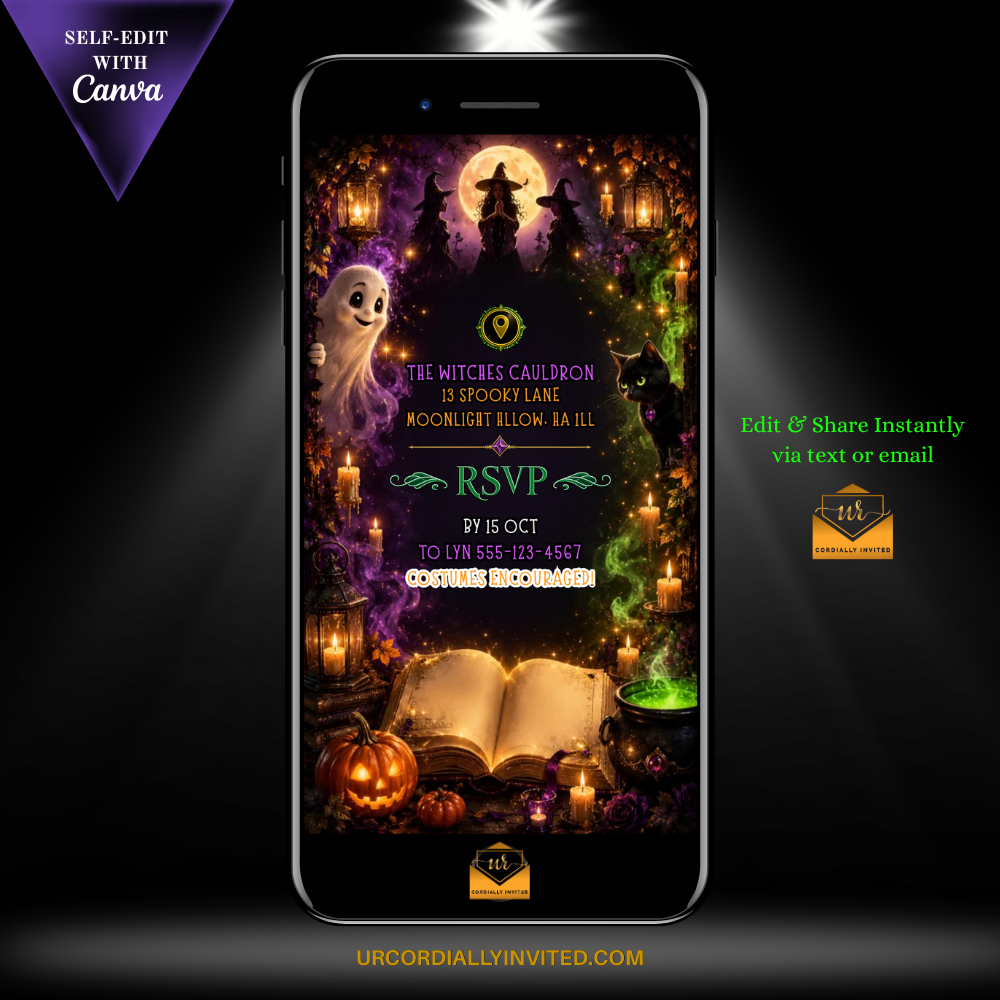 Ghost & Black Cat Hocus Pocus Halloween Video Invitation