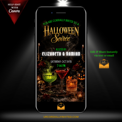Elegant Halloween Soirée Cocktail Party Animated Video Invitation