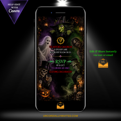 Skeleton Whiskey Boos & Booze Halloween Animated Video Invitation