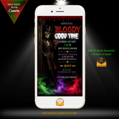 Skeleton Introducing A Bloody Good Time Halloween Video Invitation