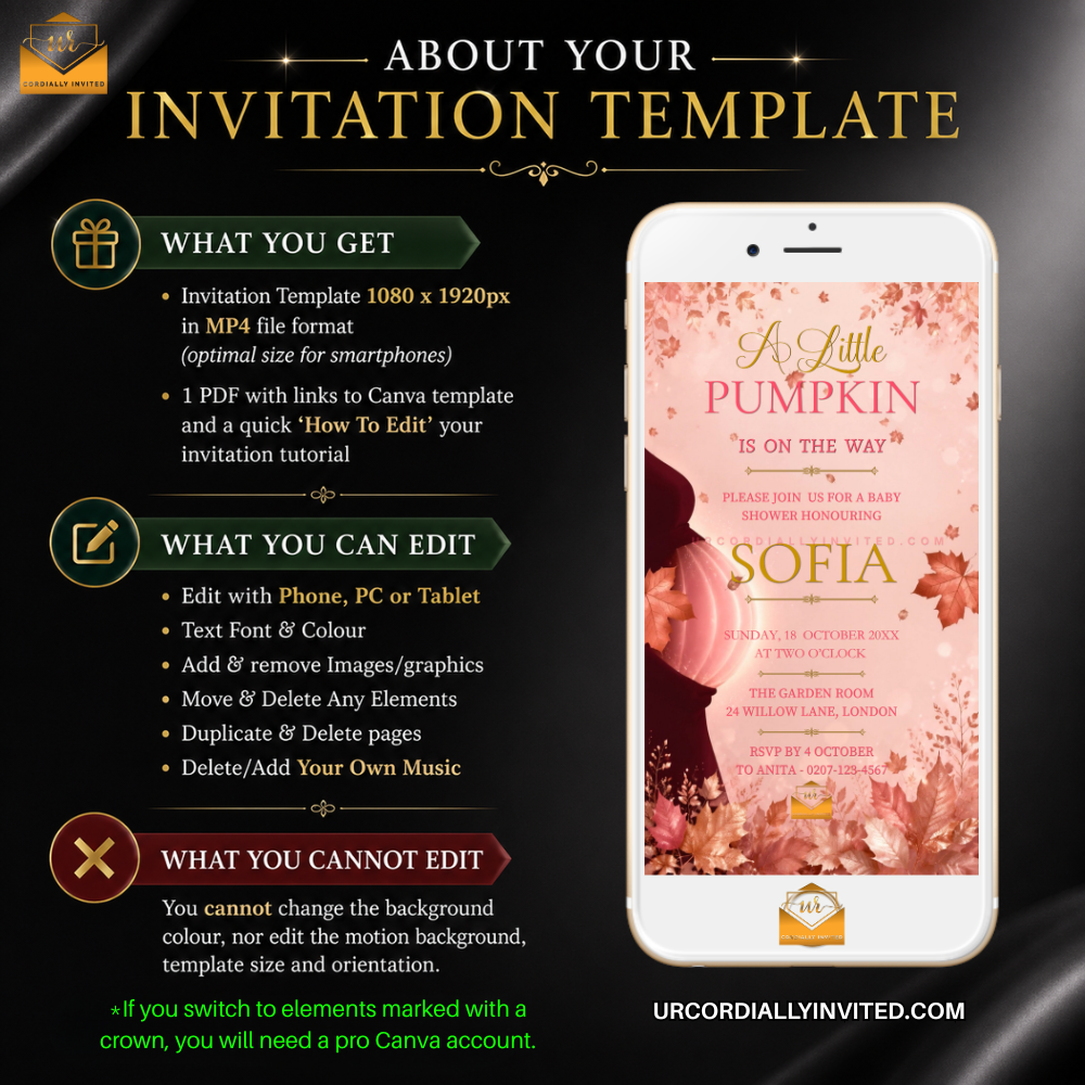 Enchanted Blush Pink Little Pumpkin Baby Shower Animated Video Invitation
