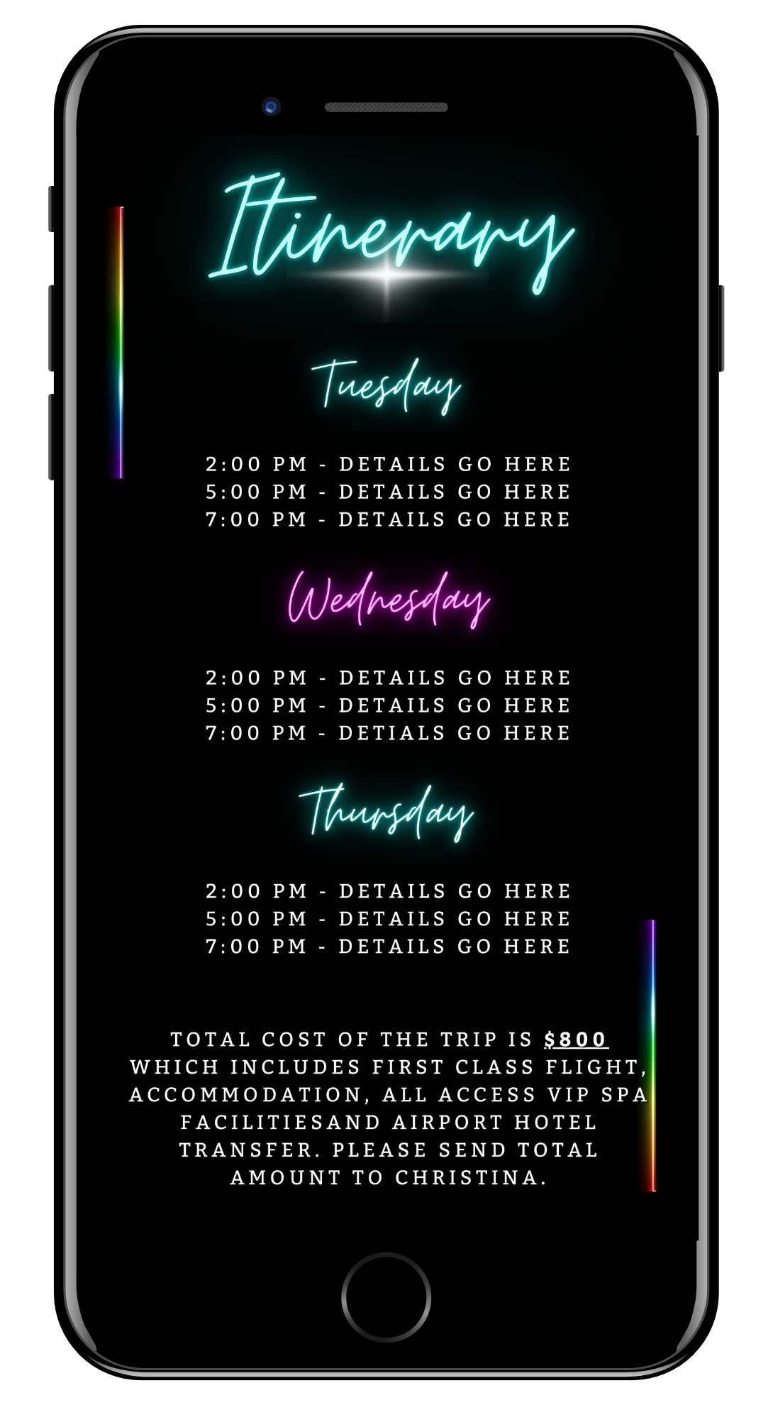 Miami Teal Pink Neon Getaway Party Evite customizable digital invitation template displayed on a smartphone screen.