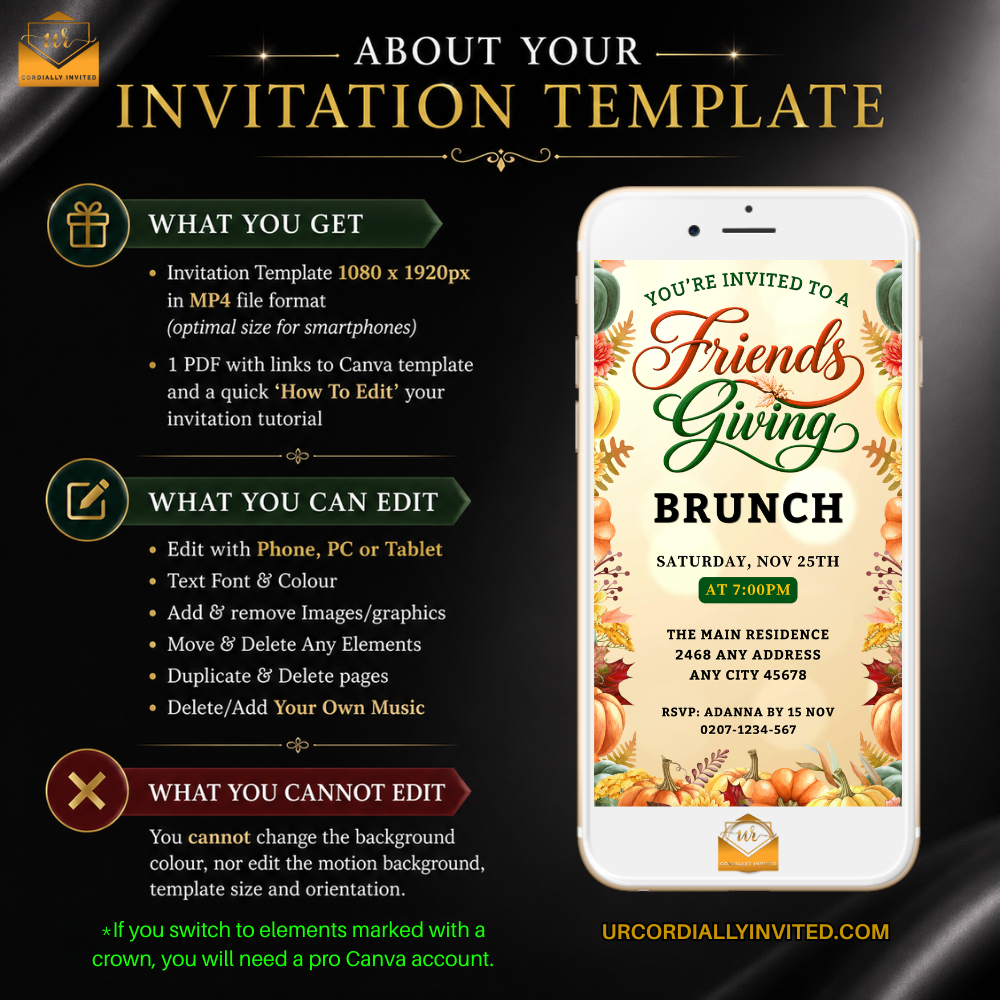 Friendsgiving Fruitful Brunch Animated Video Invitation