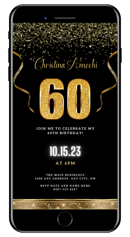 Black Gold Confetti | 60th Birthday Evite