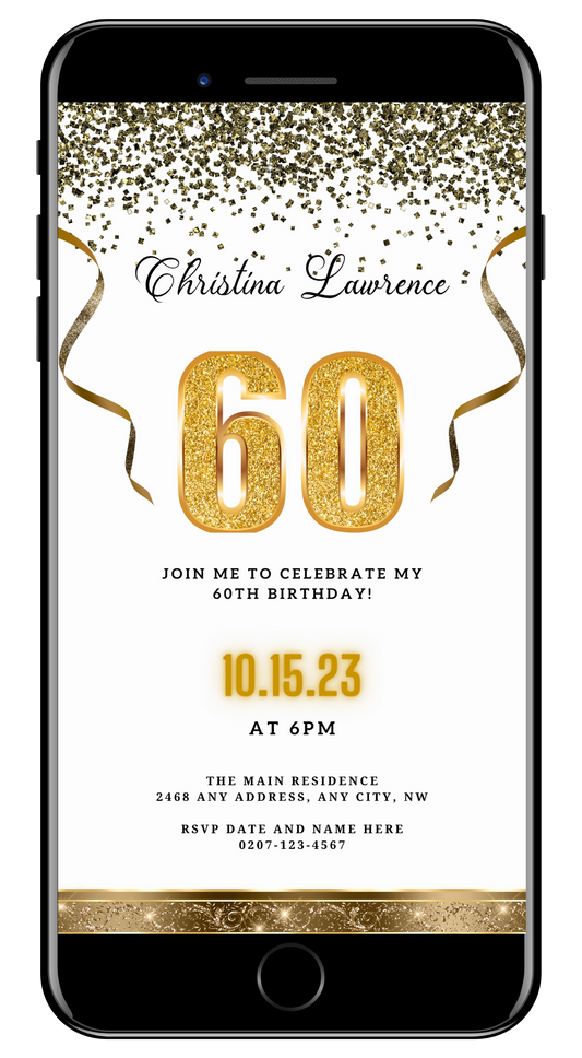 White Gold Confetti | 60th Birthday Evite