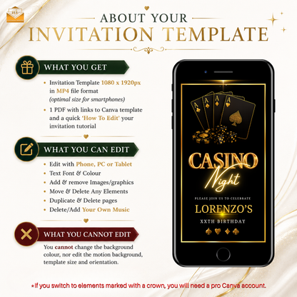 Casino Night Gold & Black Animated Invitation Suite