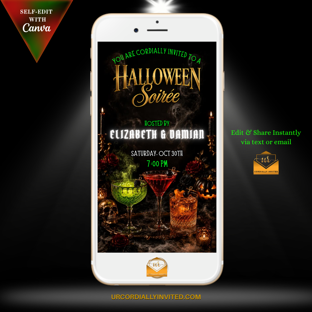 Elegant Halloween Soirée Cocktail Party Animated Video Invitation