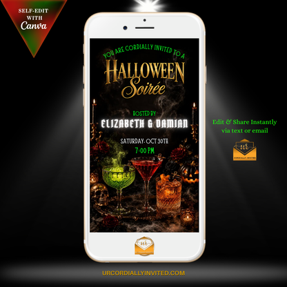 Elegant Halloween Soirée Cocktail Party Animated Video Invitation