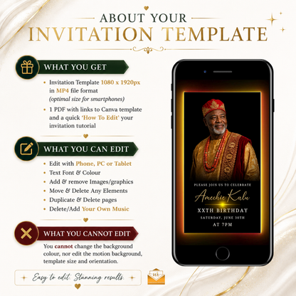 Red Yellow Black Gold Men’s Animated Birthday Invitation Suite With Photo