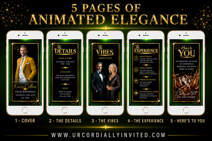Gold Black Green Luxury Men’s Animated Birthday Invitation Suite