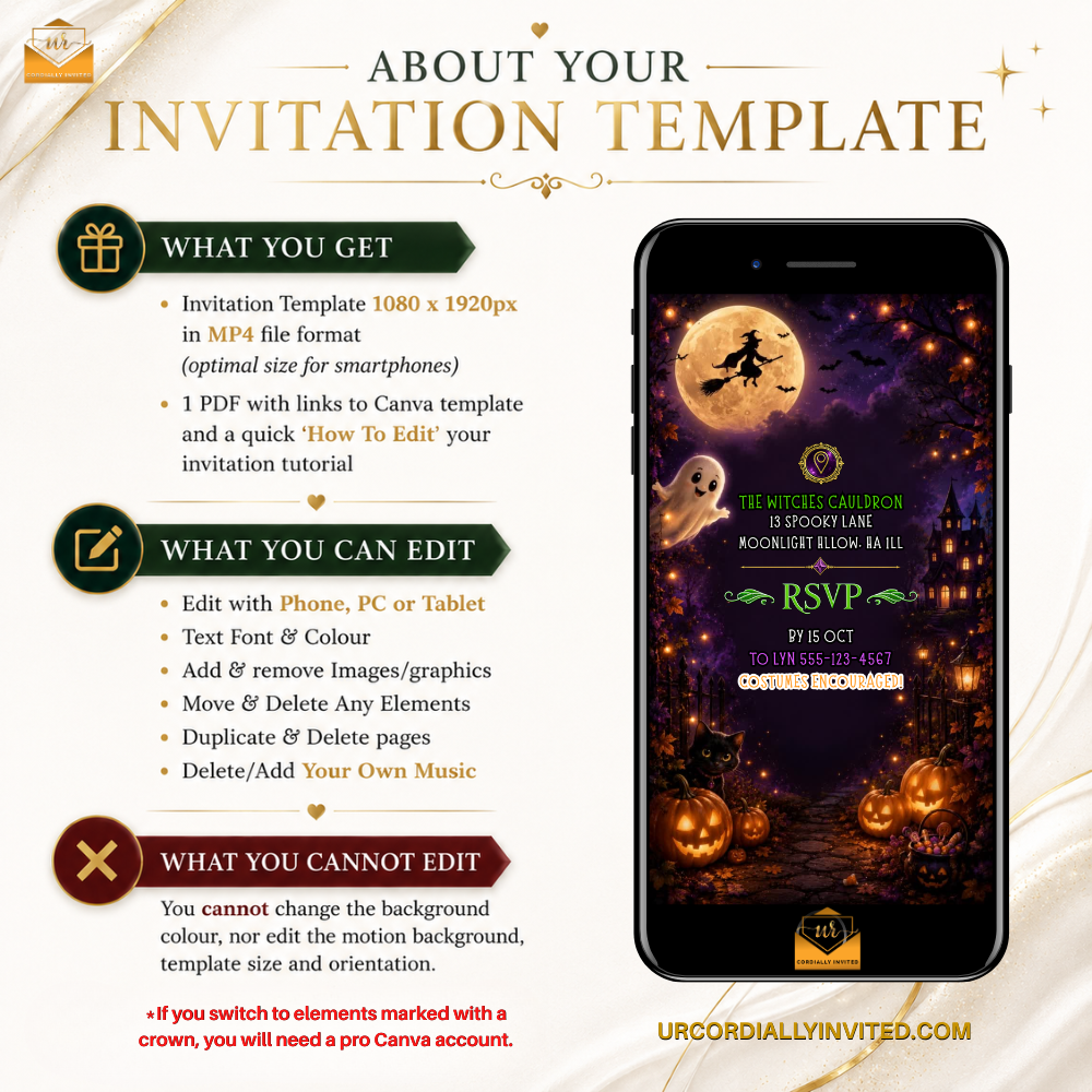 Moonlit Flying Witch Halloween Animated Video Invitation
