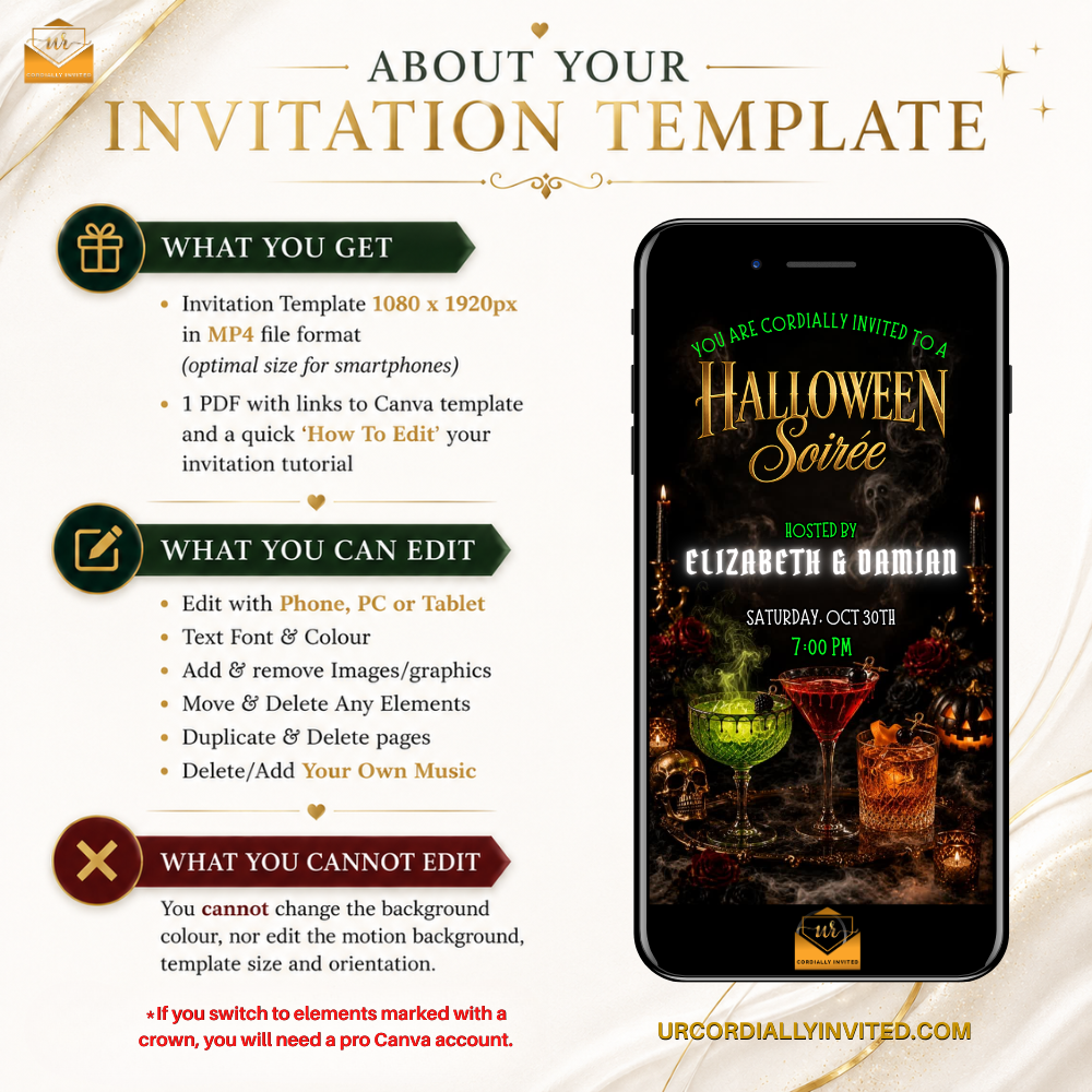 Elegant Halloween Soirée Cocktail Party Animated Video Invitation
