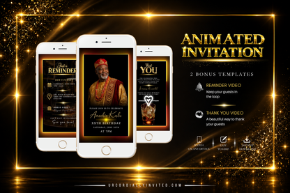 Red Yellow Black Gold Men’s Animated Birthday Invitation Suite With Photo