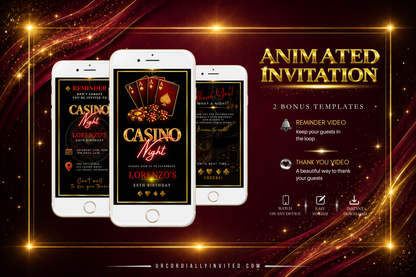 Casino Night Gold & Red Animated Invitation Suite