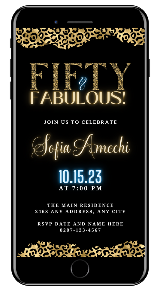 Elegant Gold Neon Black Leopard | Fifty & Fabulous Party Evite