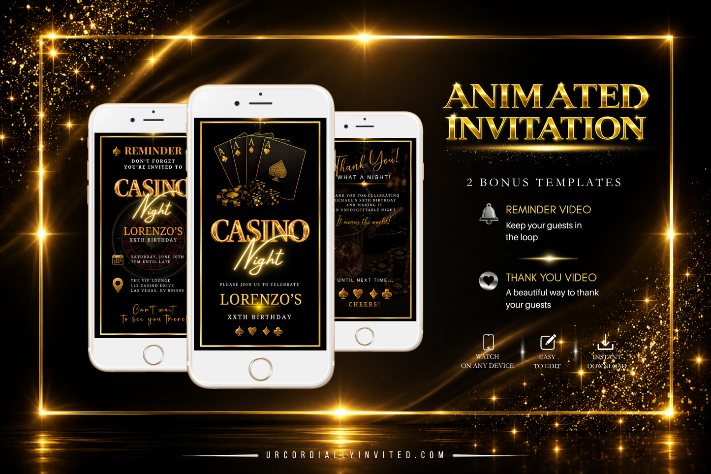 Casino Night Gold & Black Animated Invitation Suite