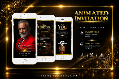 Men's Gold Sparkle Black Animated Birthday Invitation Suite With Photo