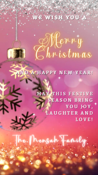 Pink and gold Fuchsia Gold Ball Glitter Christmas video ecard template with customizable text and elements, editable via Canva for digital sharing.