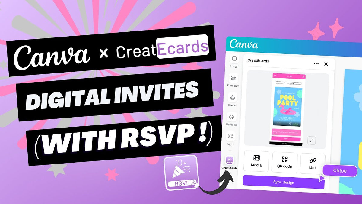 Load video: CreatEcards demonstration showing how to add online RSVP functionality to Canva digital invitations.
