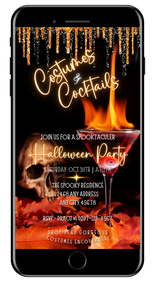 Flaming Skull Costumes & Cocktails | Digital Halloween Party Invite