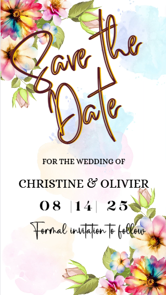 Floral White Greenery Save The Date Video Invitation featuring customizable text and floral design, editable via Canva for digital sharing.