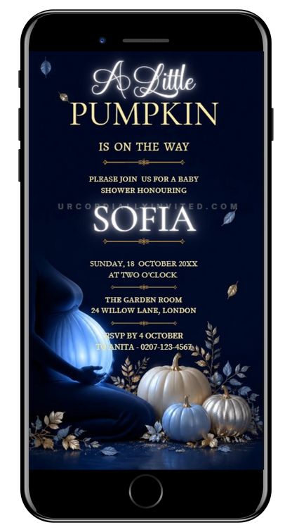 neon blue little pumpkin baby shower video invitations-by URCordiallyInvited