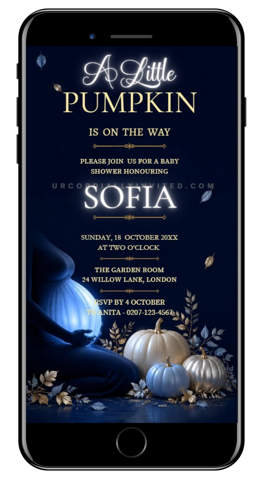 neon blue little pumpkin baby shower video invitations-by URCordiallyInvited