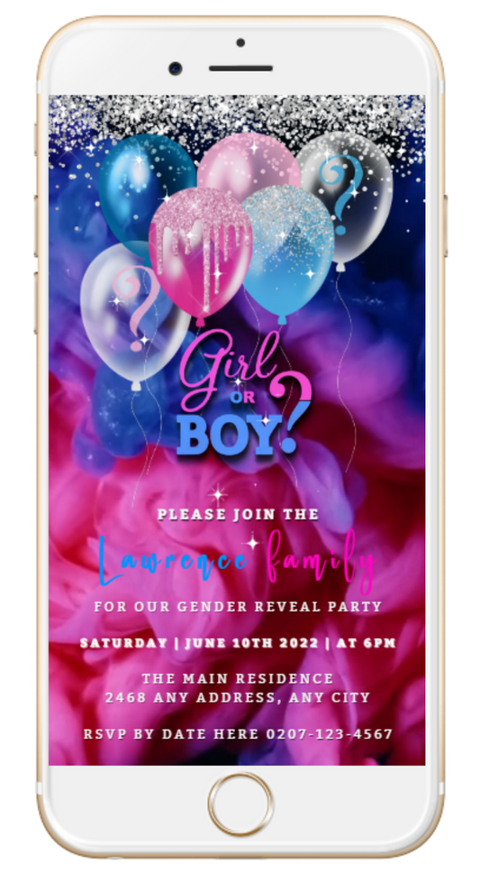 Confetti Sparkle Ink Cloud Balloons | Gender Reveal Party Video Invitation