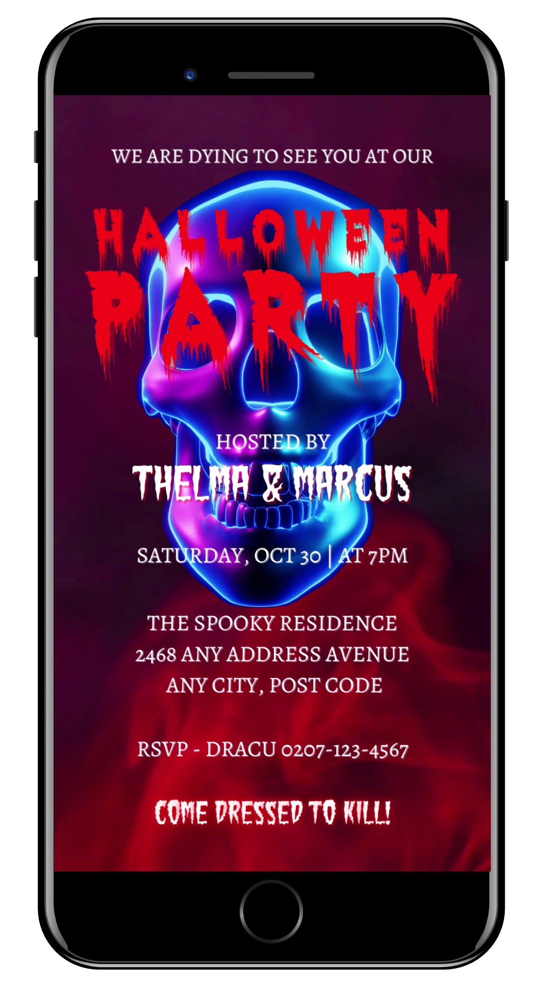 Blue Smoking Neon Skull Halloween Party Video Invite