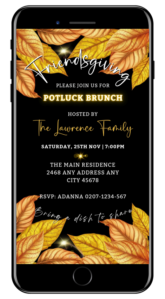 Friendsgiving Potluck Brunch Thanksgiving Video Invitation - Elegant Animated Digital Invite