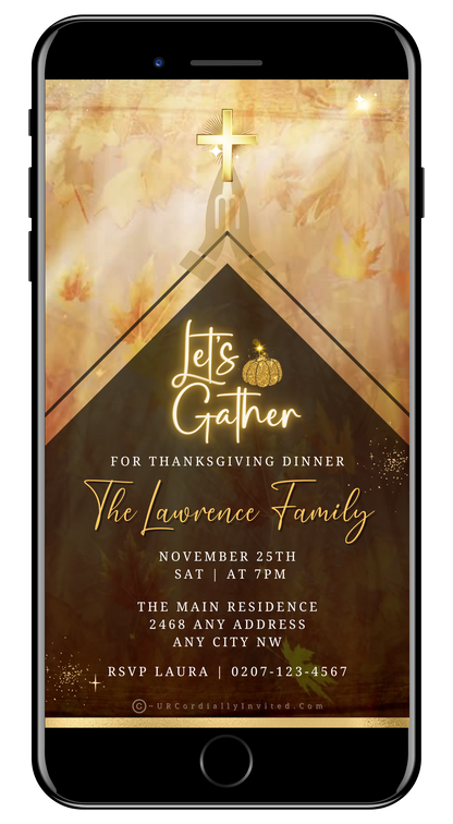 Thanksgiving Dinner Golden Cross Video Invitation - Elegant Animated Digital Invite