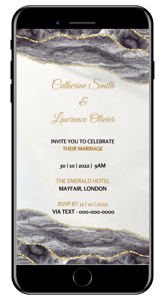 Black Gold Agate Customisable | Digital Wedding Video Invitation