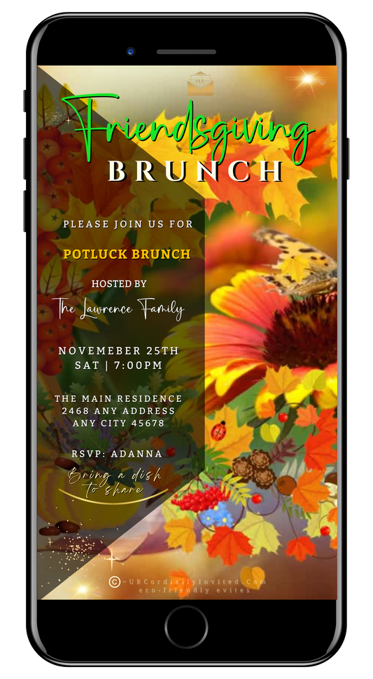 Friendsgiving Butterfly Potluck Video Invitation - Vibrant Animated Digital Invite