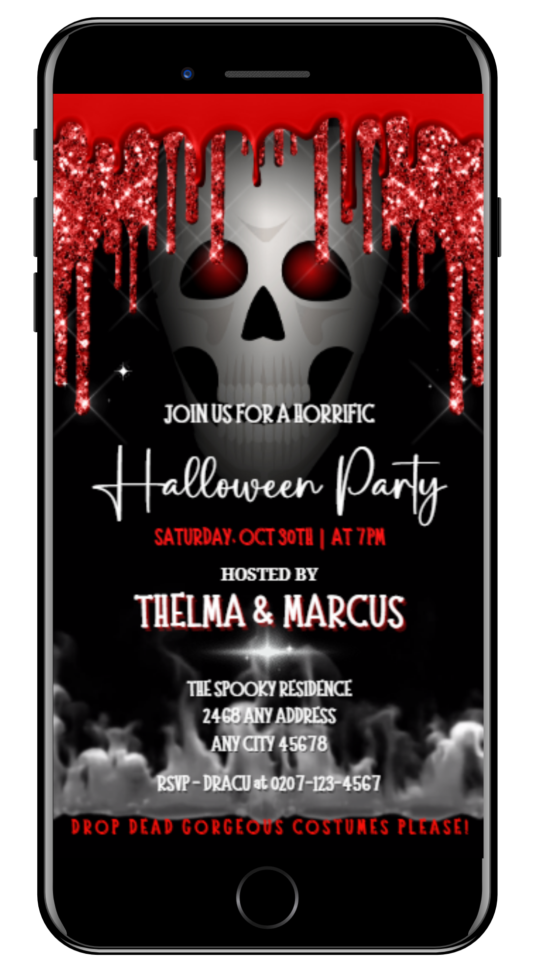Dripping Smoking Red-Eyed Skull Halloween Video Invite