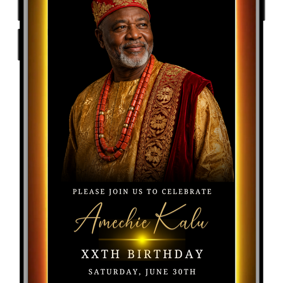 Men's any age red yellow black video invite by URCordiallyInvited