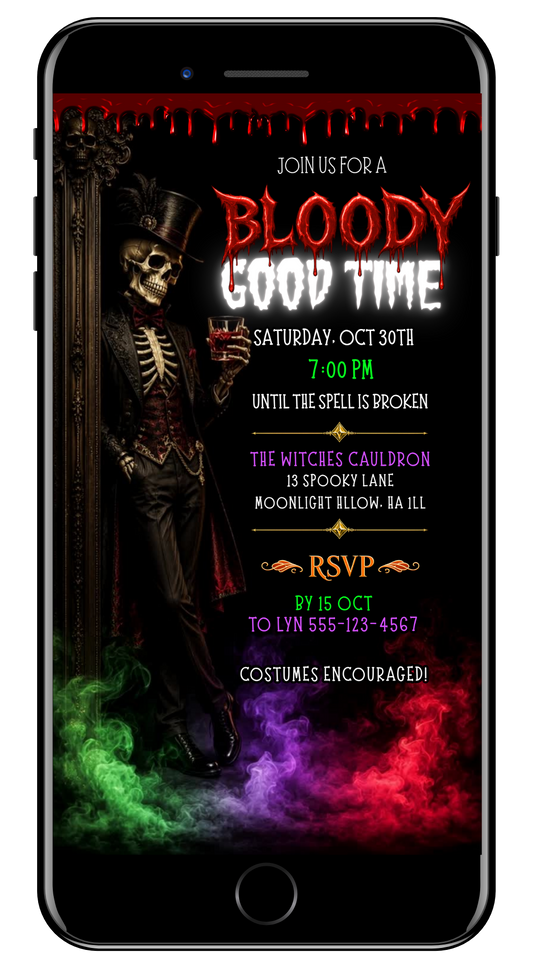 Skeleton introducing a Bloody Good Time Halloween Animated Video Invitation by URCordiallyInvited