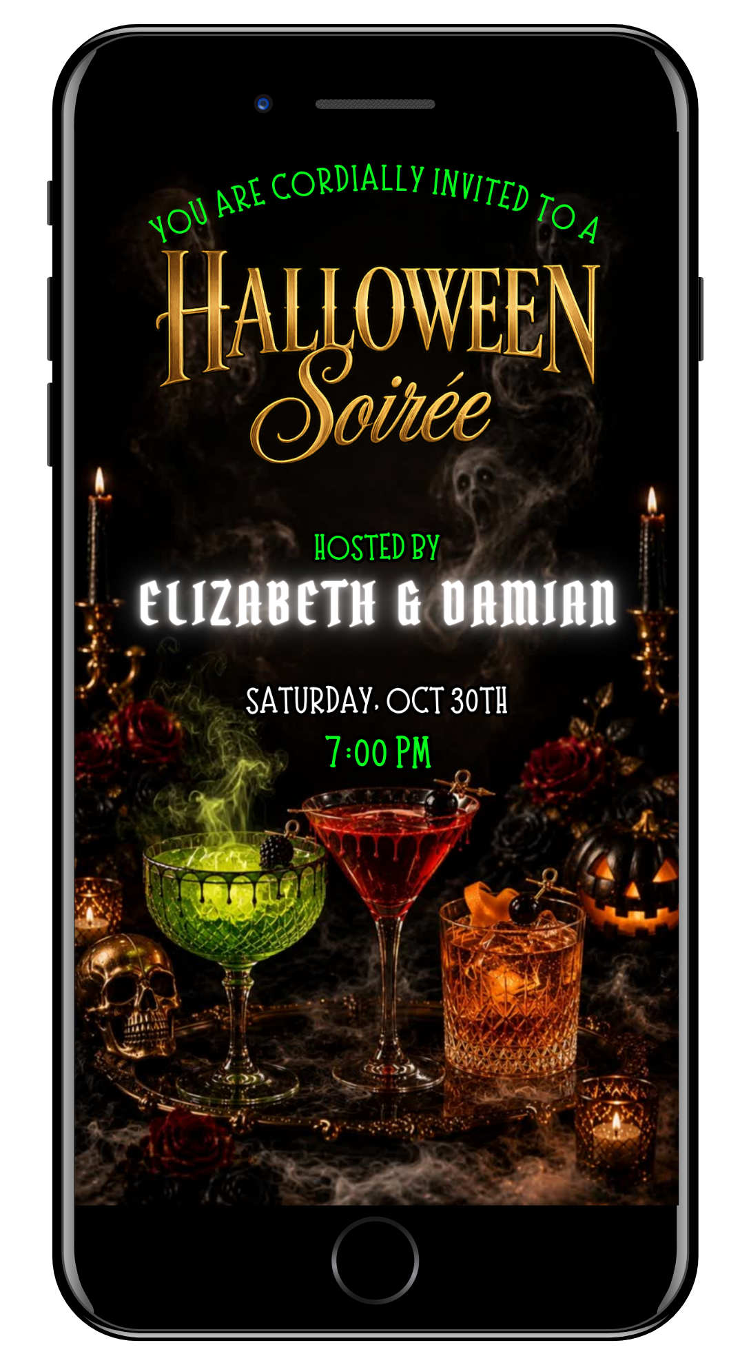 Elegant Halloween Soirée Cocktail Party Animated Video Invitation by URCordiallyInvited