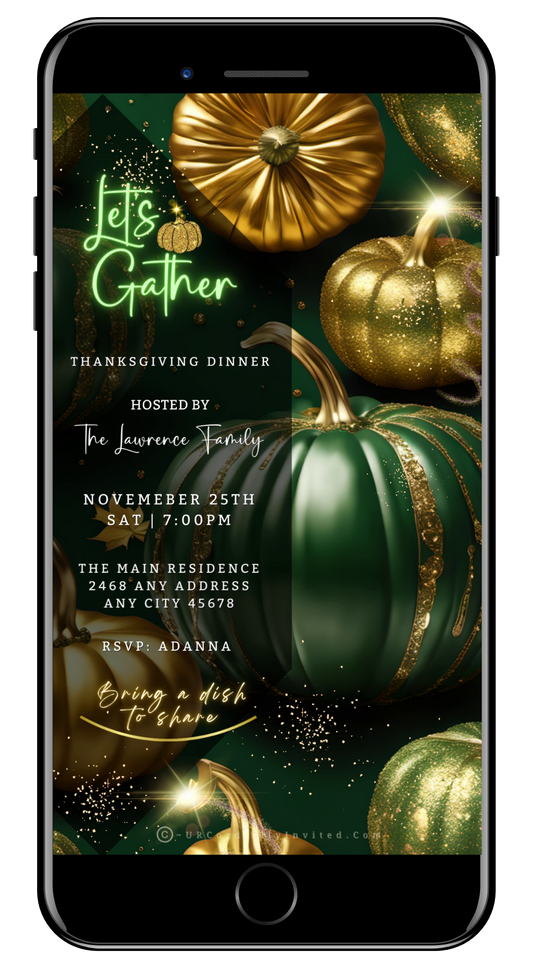 Green Gold Pumpkin Glitter | Thanksgiving Dinner Video Invite
