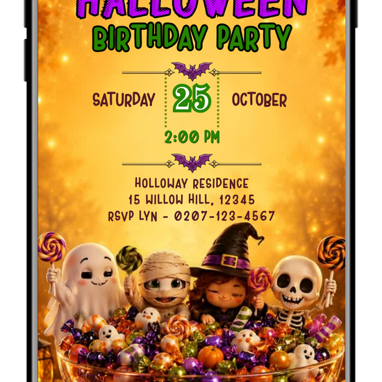 39-Colourful kids Halloween birthday party video invite by URCordiallyInvited