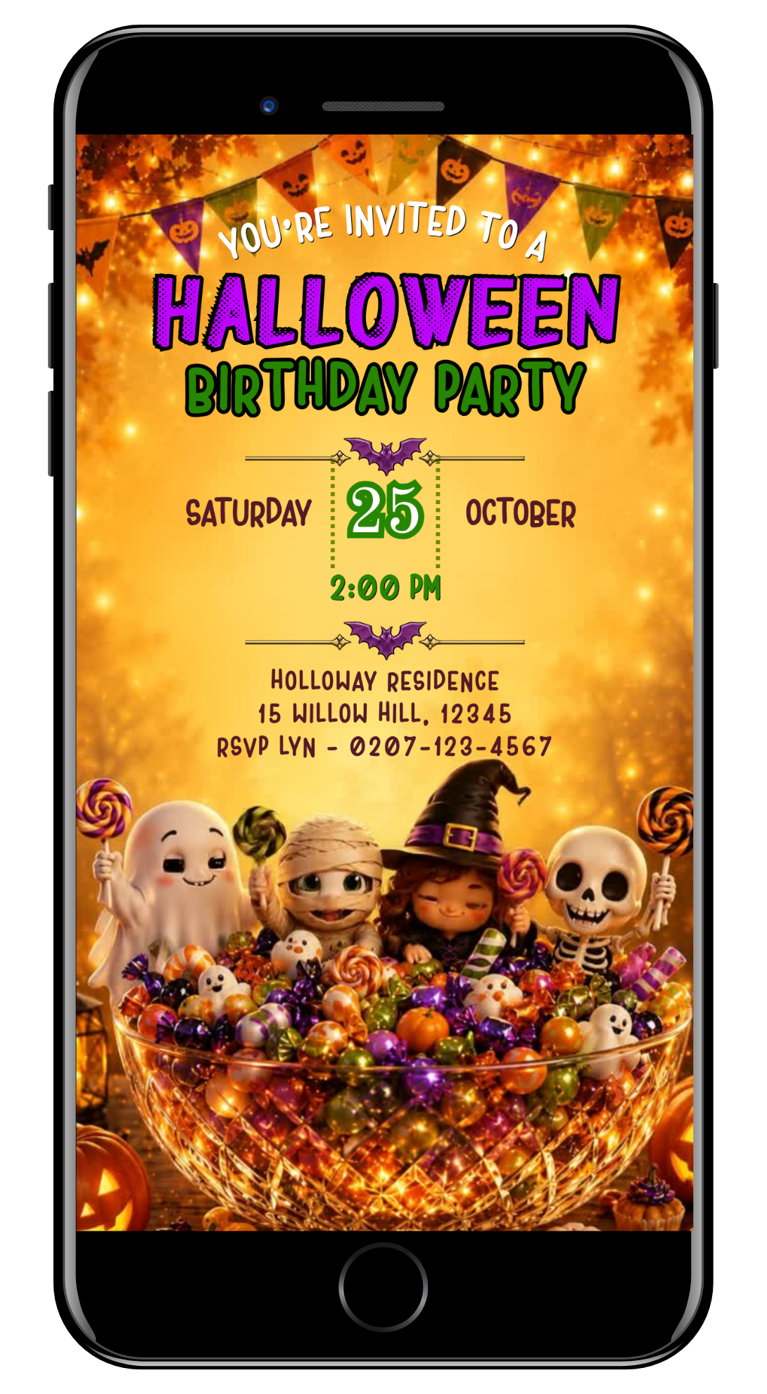 39-Colourful kids Halloween birthday party video invite by URCordiallyInvited