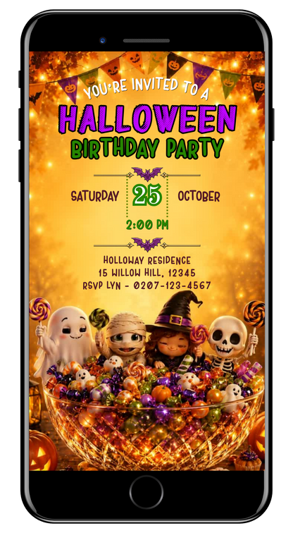 39-Colourful kids Halloween birthday party video invite by URCordiallyInvited