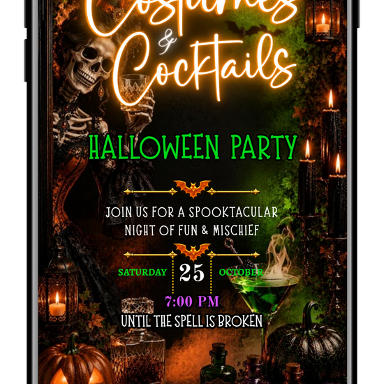 Elegant Halloween costumes and cocktails party video invite by URCordiallyInvited