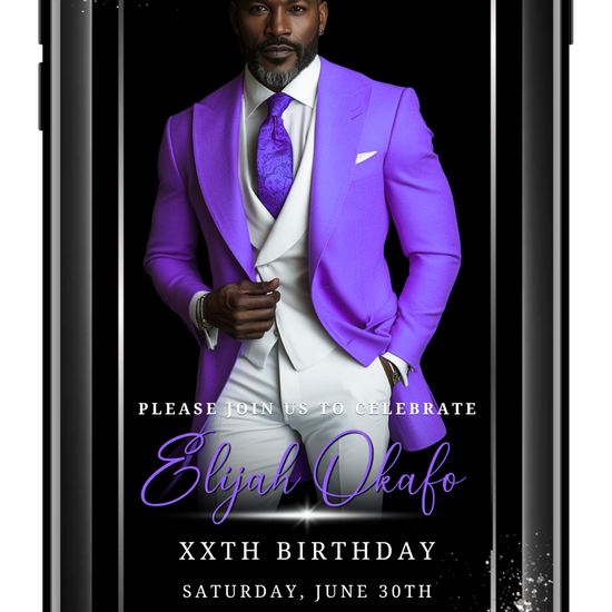 men's animated black and silver with photo animated video invitation