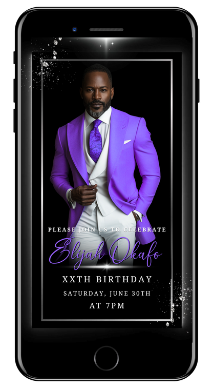 men's animated black and silver with photo animated video invitation