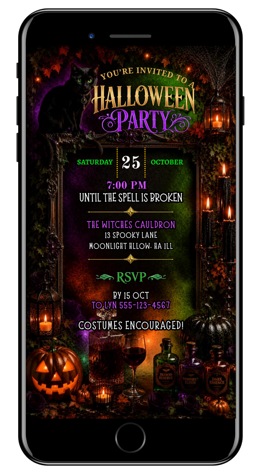 Halloween black cat and potions party video invite by URCordiallyInvited